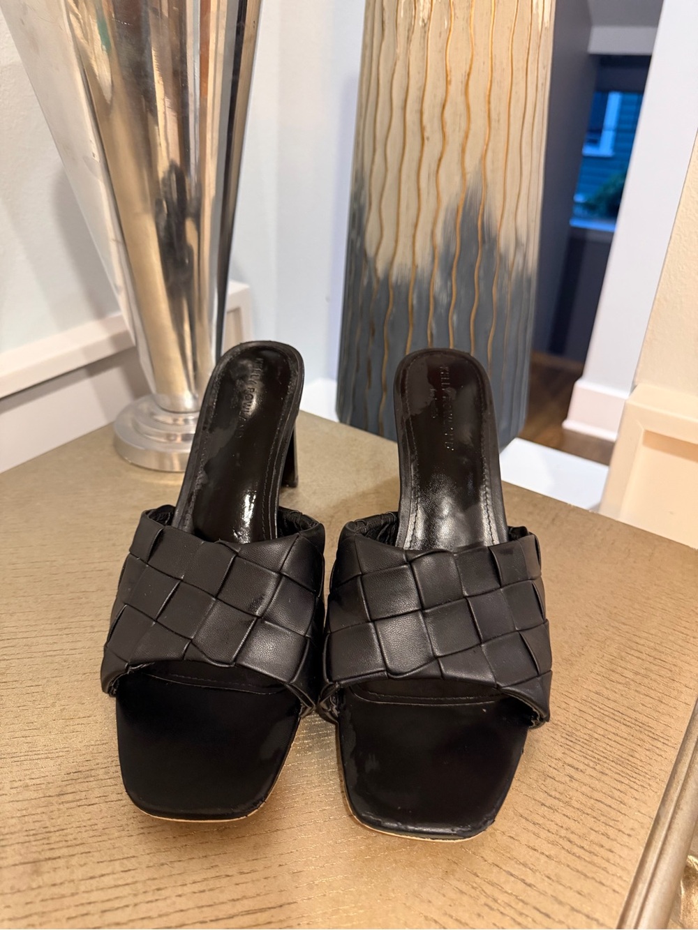 JustFab x Kelly Rowland Aphrodite Woven Heeled Black Sandal - Size 11